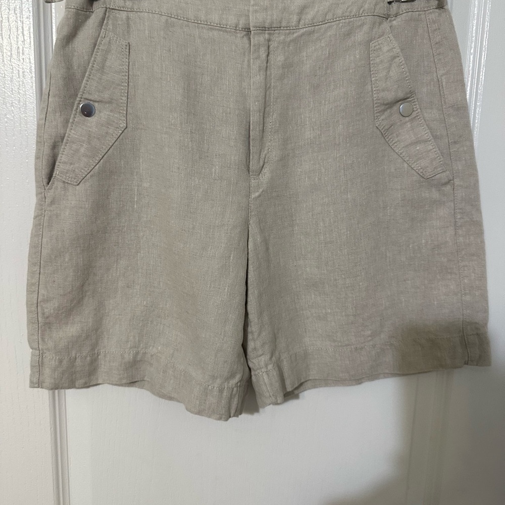 Athleta Cabo Linen Shorts Mid Rise Beige Tan Size 8